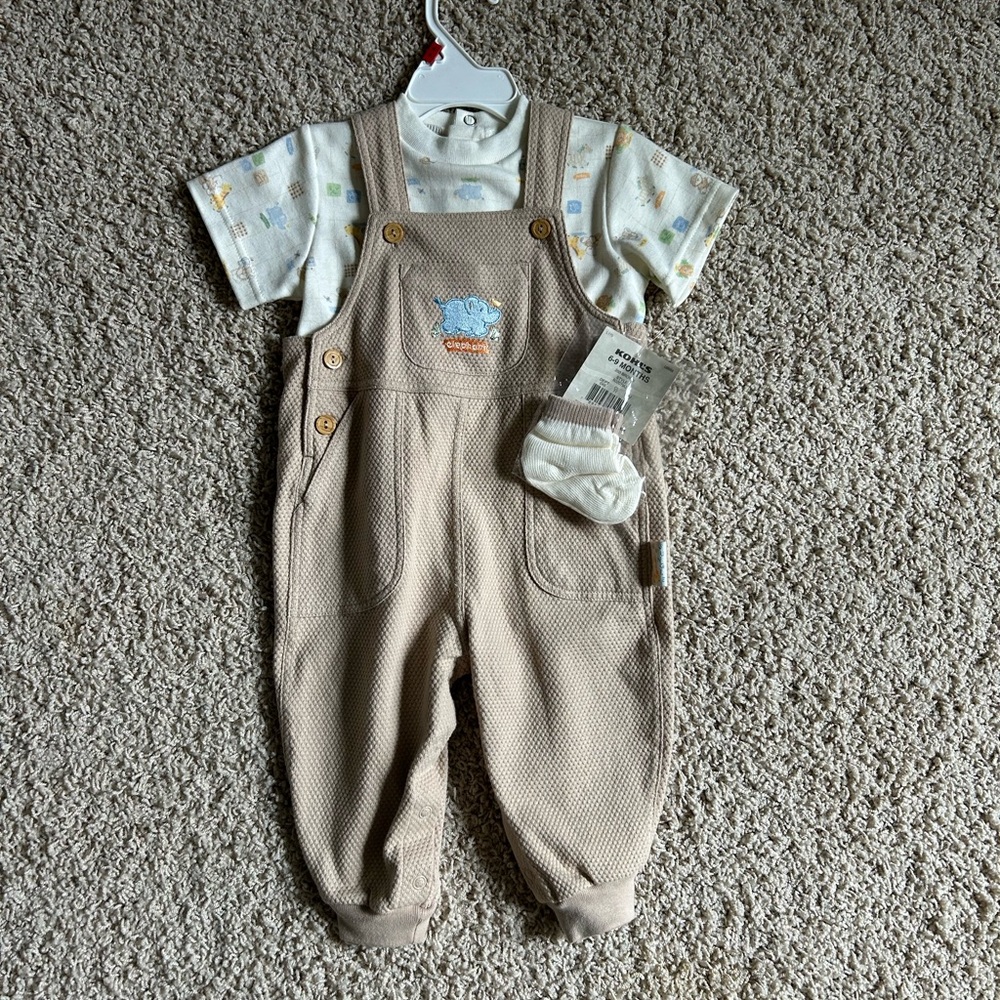 Tan Kids Overalls with Shirt Set